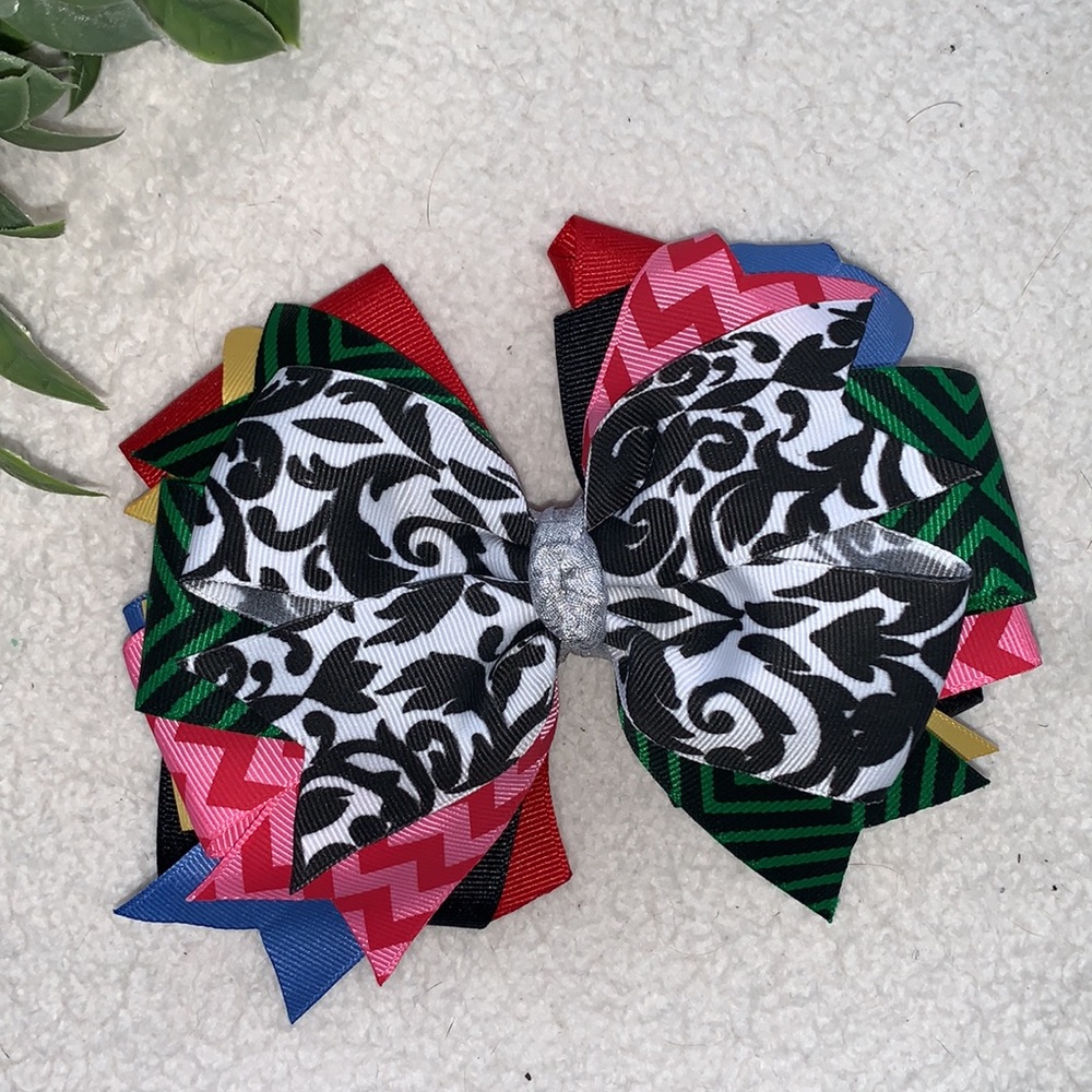 Big Multi Color Hairbow Bow OTT Custom Made Black White Pink Green EUC